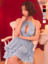 【ROBE de FLEURS/ローブドフルール】 ホルターネック/ ティアード/ 2段フリル/ フレア/ シフォン/ サテン/ フリル/ ミニドレス/ キャバドレス[OF08]