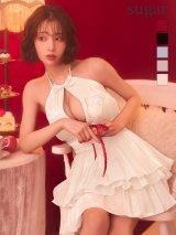 【ROBE de FLEURS/ローブドフルール】 ホルターネック/ ティアード/ 2段フリル/ フレア/ シフォン/ サテン/ フリル/ ミニドレス/ キャバドレス[OF08]