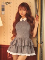 【予約商品/10月中旬発送予定】【ROBE de FLEURS/ローブドフルール】バイカラー/ ラメ/ 二段フリル/ ティアード/ シャツ/ ノースリーブ/ バストジップ/ フレア/ ミニドレス/ キャバドレス[OF08]