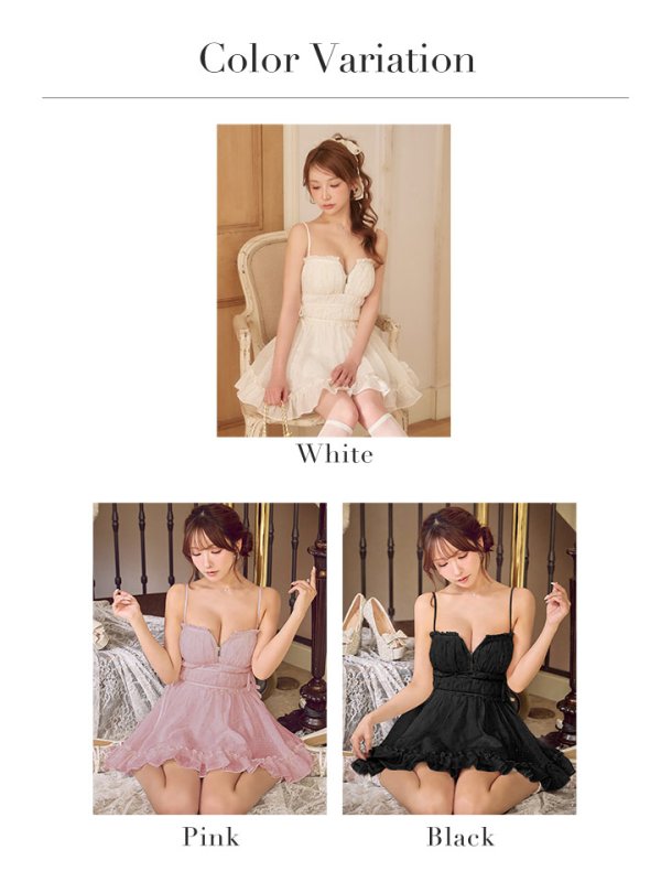 画像34: 【ゆめ/関西コレクション着用】【予約商品/9月上旬発送予定】XSサイズあり【ROBE de FLEURS/ローブドフルール】2WAY/ ラメ/ シフォン/ サイドリボン/ ベア/ キャミ/ フリル/ フレア/ ミニドレス/ キャバドレス[OF08]