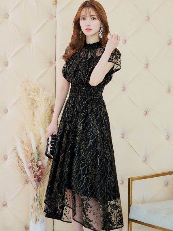 画像13: 【AMORA GRACE / アモーラグレース】 オケージョンドレス/ パーティードレス/ お呼ばれドレス/ 半袖/ 袖あり/ 総レース/ ハイネック/ タック/ ミディアム丈/ 膝丈/ ワンピース/ キャバドレス[OF05]