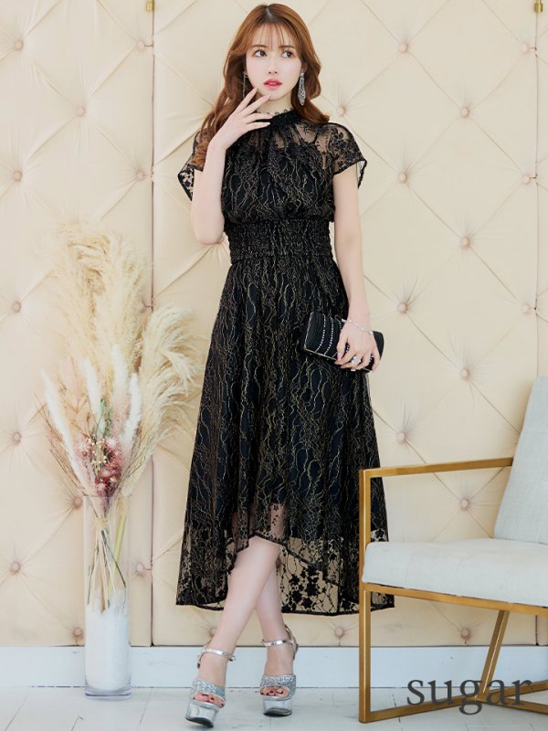 画像14: 【AMORA GRACE / アモーラグレース】 オケージョンドレス/ パーティードレス/ お呼ばれドレス/ 半袖/ 袖あり/ 総レース/ ハイネック/ タック/ ミディアム丈/ 膝丈/ ワンピース/ キャバドレス[OF05]