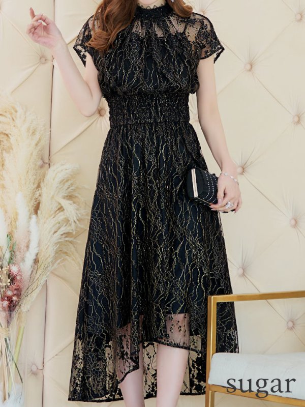 画像15: 【AMORA GRACE / アモーラグレース】 オケージョンドレス/ パーティードレス/ お呼ばれドレス/ 半袖/ 袖あり/ 総レース/ ハイネック/ タック/ ミディアム丈/ 膝丈/ ワンピース/ キャバドレス[OF05]