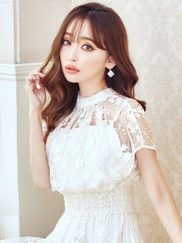 画像44: 【AMORA GRACE / アモーラグレース】 オケージョンドレス/ パーティードレス/ お呼ばれドレス/ 半袖/ 袖あり/ 総レース/ ハイネック/ タック/ ミディアム丈/ 膝丈/ ワンピース/ キャバドレス[OF05]