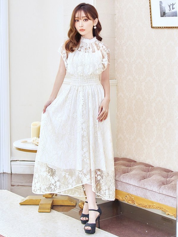 画像45: 【AMORA GRACE / アモーラグレース】 オケージョンドレス/ パーティードレス/ お呼ばれドレス/ 半袖/ 袖あり/ 総レース/ ハイネック/ タック/ ミディアム丈/ 膝丈/ ワンピース/ キャバドレス[OF05]