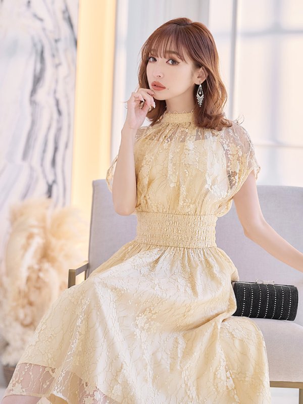 画像21: 【AMORA GRACE / アモーラグレース】 オケージョンドレス/ パーティードレス/ お呼ばれドレス/ 半袖/ 袖あり/ 総レース/ ハイネック/ タック/ ミディアム丈/ 膝丈/ ワンピース/ キャバドレス[OF05]