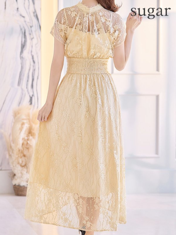 画像24: 【AMORA GRACE / アモーラグレース】 オケージョンドレス/ パーティードレス/ お呼ばれドレス/ 半袖/ 袖あり/ 総レース/ ハイネック/ タック/ ミディアム丈/ 膝丈/ ワンピース/ キャバドレス[OF05]