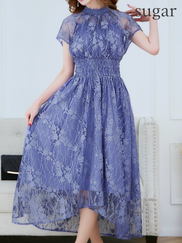 画像38: 【AMORA GRACE / アモーラグレース】 オケージョンドレス/ パーティードレス/ お呼ばれドレス/ 半袖/ 袖あり/ 総レース/ ハイネック/ タック/ ミディアム丈/ 膝丈/ ワンピース/ キャバドレス[OF05]