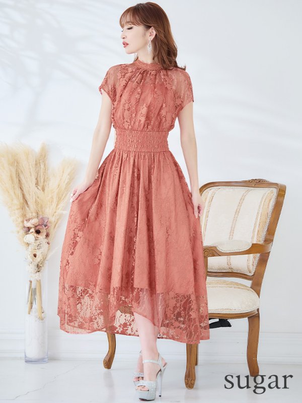 画像29: 【AMORA GRACE / アモーラグレース】 オケージョンドレス/ パーティードレス/ お呼ばれドレス/ 半袖/ 袖あり/ 総レース/ ハイネック/ タック/ ミディアム丈/ 膝丈/ ワンピース/ キャバドレス[OF05]