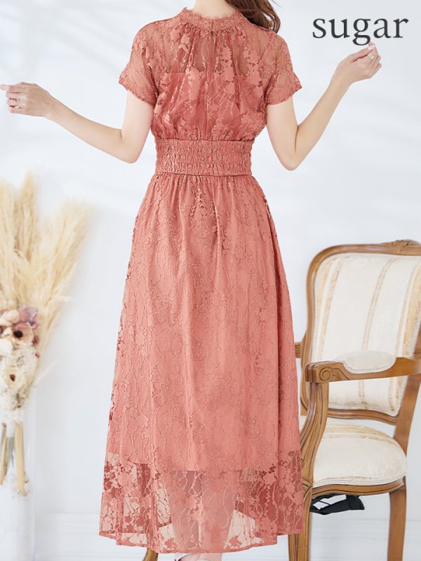 画像31: 【AMORA GRACE / アモーラグレース】 オケージョンドレス/ パーティードレス/ お呼ばれドレス/ 半袖/ 袖あり/ 総レース/ ハイネック/ タック/ ミディアム丈/ 膝丈/ ワンピース/ キャバドレス[OF05]