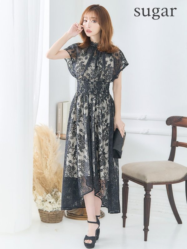 画像7: 【AMORA GRACE / アモーラグレース】 オケージョンドレス/ パーティードレス/ お呼ばれドレス/  総レース/ タック/ ハイネック/ ミモレ丈/ テールカット/ ワンピース/ キャバドレス[OF05]