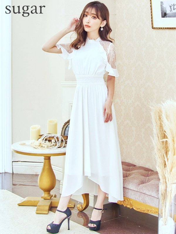 画像7: Lサイズあり【AMORA GRACE / アモーラグレース】 オケージョンドレス/ パーティードレス/ お呼ばれドレス/ ハイネック/ レース/ 袖あり/ Aライン/ ミモレ丈/ ワンピース/ キャバドレス[OF05]