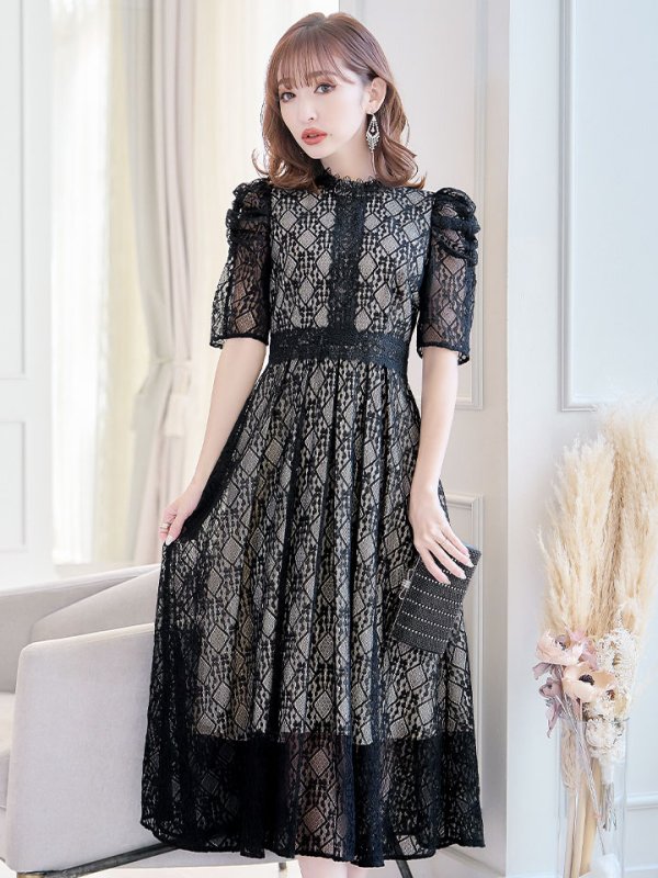 画像5: 【AMORA GRACE / アモーラグレース】 オケージョンドレス/ パーティードレス/ お呼ばれドレス/ 総レース/ パフスリーブ/ 袖あり/ 五分袖/ ミモレ丈/ ワンピース/ キャバドレス[OF05]