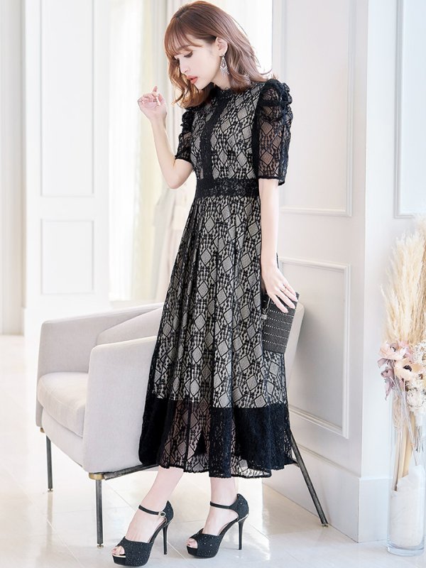 画像6: 【AMORA GRACE / アモーラグレース】 オケージョンドレス/ パーティードレス/ お呼ばれドレス/ 総レース/ パフスリーブ/ 袖あり/ 五分袖/ ミモレ丈/ ワンピース/ キャバドレス[OF05]