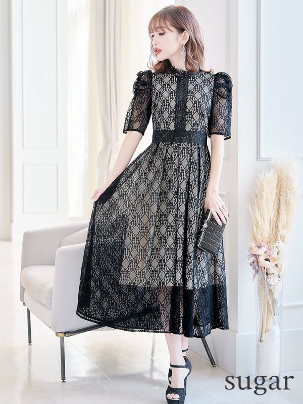 画像7: 【AMORA GRACE / アモーラグレース】 オケージョンドレス/ パーティードレス/ お呼ばれドレス/ 総レース/ パフスリーブ/ 袖あり/ 五分袖/ ミモレ丈/ ワンピース/ キャバドレス[OF05]