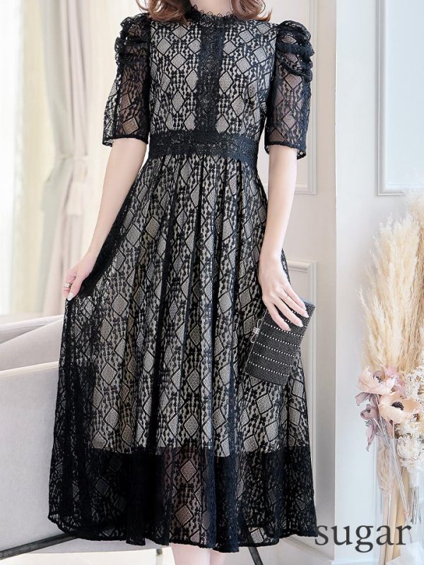 画像8: 【AMORA GRACE / アモーラグレース】 オケージョンドレス/ パーティードレス/ お呼ばれドレス/ 総レース/ パフスリーブ/ 袖あり/ 五分袖/ ミモレ丈/ ワンピース/ キャバドレス[OF05]