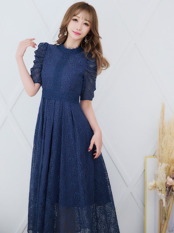 画像2: 【AMORA GRACE / アモーラグレース】 オケージョンドレス/ パーティードレス/ お呼ばれドレス/ 総レース/ パフスリーブ/ 袖あり/ 五分袖/ ミモレ丈/ ワンピース/ キャバドレス[OF05]