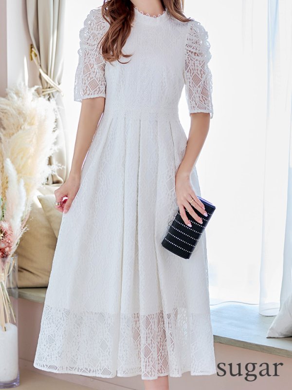 画像35: 【AMORA GRACE / アモーラグレース】 オケージョンドレス/ パーティードレス/ お呼ばれドレス/ 総レース/ パフスリーブ/ 袖あり/ 五分袖/ ミモレ丈/ ワンピース/ キャバドレス[OF05]