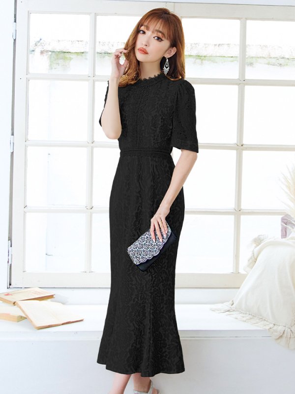 画像48: 【AMORA GRACE / アモーラグレース】 オケージョンドレス/ パーティードレス/ お呼ばれドレス/ 総レース/ パフスリーブ/ 袖あり/ 五分袖/ ミモレ丈/ マーメイド/ ワンピース/ キャバドレス[OF05]
