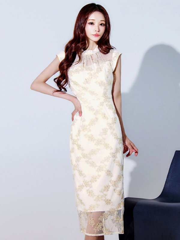 画像13: XLサイズあり【AMORA GRACE / アモーラグレース】 オケージョンドレス/ パーティードレス/ お呼ばれドレス/ 総レース/ ハイネック/ フレンチスリーブ/ ミモレ丈/ ワンピース/ キャバドレス[OF05]