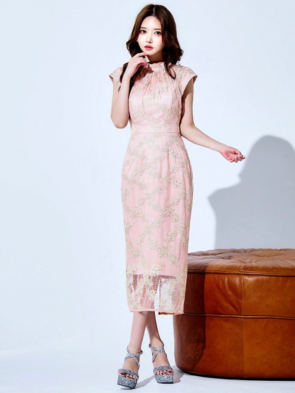 画像5: XLサイズあり【AMORA GRACE / アモーラグレース】 オケージョンドレス/ パーティードレス/ お呼ばれドレス/ 総レース/ ハイネック/ フレンチスリーブ/ ミモレ丈/ ワンピース/ キャバドレス[OF05]