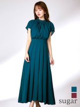 XLサイズあり【AMORA GRACE / アモーラグレース】 オケージョンドレス/ パーティードレス/ お呼ばれドレス/ シンプル/ ワンカラー/ ハイネック/ フレンチスリーブ/ ハイウエスト/ フレア/ Aライン/ ミモレ丈/ ワンピース/ ミディアムドレス/ キャバドレス[OF05]