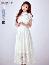 XLサイズあり【AMORA GRACE / アモーラグレース】 オケージョンドレス/ パーティードレス/ お呼ばれドレス/ 総レース/ ハイネック/ フラワーレース/ フレンチスリーブ/ フレア/ Aライン/ ミモレ丈/ ワンピース/ ミディアムドレス/ キャバドレス[OF05]