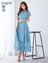 XLサイズあり【AMORA GRACE / アモーラグレース】 オケージョンドレス/ パーティードレス/ お呼ばれドレス/ 総レース/ ハイネック/ フラワーレース/ フレンチスリーブ/ フレア/ Aライン/ ミモレ丈/ ワンピース/ ミディアムドレス/ キャバドレス[OF05]
