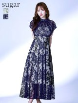 XLサイズあり【AMORA GRACE / アモーラグレース】 オケージョンドレス/ パーティードレス/ お呼ばれドレス/ 総レース/ ハイネック/ フラワーレース/ フレンチスリーブ/ フレア/ Aライン/ ミモレ丈/ ワンピース/ ミディアムドレス/ キャバドレス[OF05]