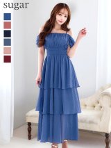 XLサイズあり【AMORA GRACE / アモーラグレース】 オケージョンドレス/ パーティードレス/ お呼ばれドレス/ ドット/ キャミ/ オフショル/ ギャザー/ フレア/ ティアード/ フリル/ シャーリング/ ワンピース/ ミディアムドレス/ キャバドレス[OF05]