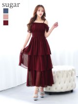 XLサイズあり【AMORA GRACE / アモーラグレース】 オケージョンドレス/ パーティードレス/ お呼ばれドレス/ ドット/ キャミ/ オフショル/ ギャザー/ フレア/ ティアード/ フリル/ シャーリング/ ワンピース/ ミディアムドレス/ キャバドレス[OF05]