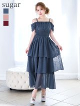 XLサイズあり【AMORA GRACE / アモーラグレース】 オケージョンドレス/ パーティードレス/ お呼ばれドレス/ ドット/ キャミ/ オフショル/ ギャザー/ フレア/ ティアード/ フリル/ シャーリング/ ワンピース/ ミディアムドレス/ キャバドレス[OF05]