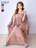 L・XLサイズあり【AMORA GRACE / アモーラグレース】 オケージョンドレス/ パーティードレス/ お呼ばれドレス/ ドット/ キャミソール/ オフショルダー/ ギャザー/ フレア/ ティアード/ フリル/ シャーリング/ ワンピース/ ミディアムドレス/ キャバドレス[OF05]