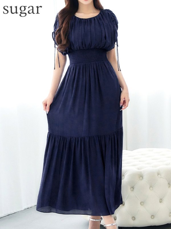 ネイビー　モデル：真優川咲　身長：158cm　着用サイズ：8号(Sサイズ)