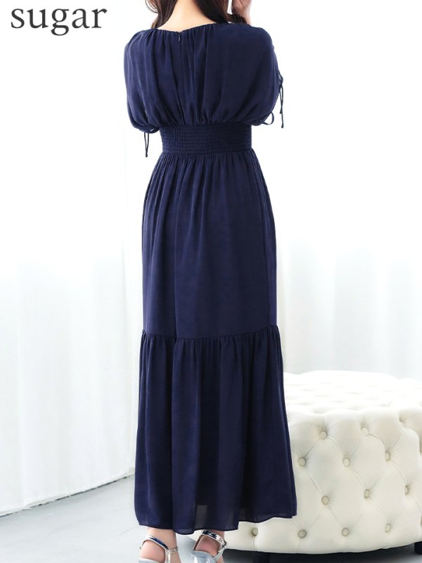 ネイビー　モデル：真優川咲　身長：158cm　着用サイズ：8号(Sサイズ)