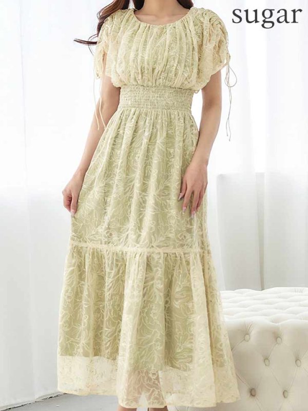 ベージュグリーン　モデル：真優川咲　身長：158cm　着用サイズ：8号(Sサイズ)