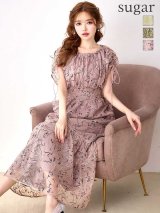 XLサイズあり【AMORA GRACE / アモーラグレース】 オケージョンドレス/ パーティードレス/ お呼ばれドレス/ フラワー刺繍/ フレンチスリーブ/ フレア/ Aライン/ ミモレ丈/ ワンピース/ ミディアムドレス/ キャバドレス[OF05]