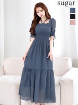 XLサイズあり【AMORA GRACE / アモーラグレース】 オケージョンドレス/ パーティードレス/ お呼ばれドレス/ ドット/ ハーフスリーブ/ ドロスト/ ギャザー/ フレア/ ミモレ丈/ ワンピース/ ミディアムドレス/ キャバドレス[OF05]