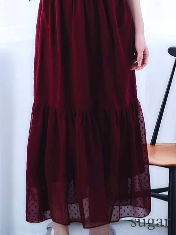 バーガンディ　モデル：ゆめ　身長：160cm　着用サイズ：8号(Sサイズ)