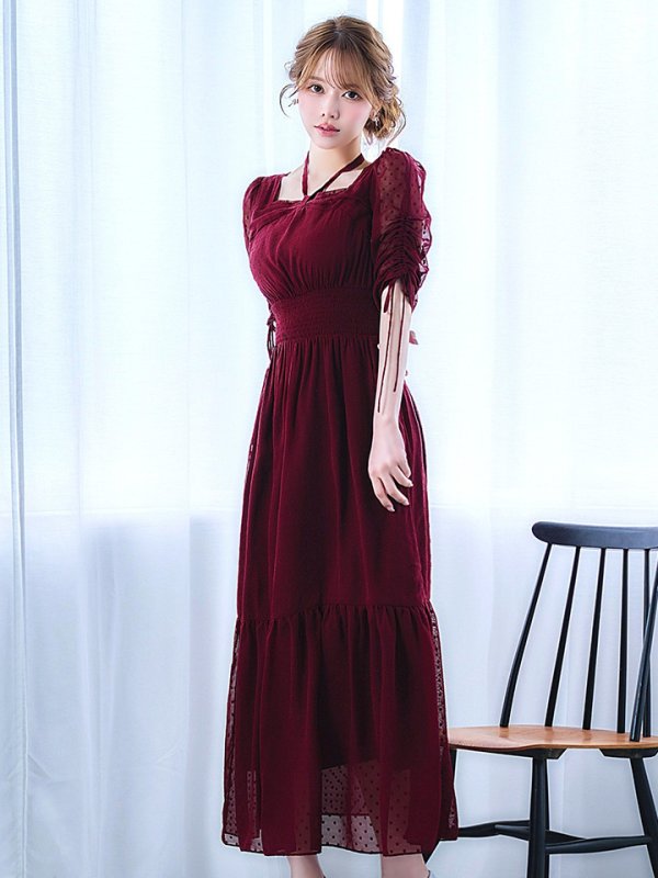 バーガンディ　モデル：ゆめ　身長：160cm　着用サイズ：8号(Sサイズ)