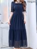 ネイビー　モデル：真優川咲　身長：158cm　着用サイズ：8号(Sサイズ)