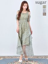 XLサイズあり【AMORA GRACE / アモーラグレース】 オケージョンドレス/ パーティードレス/ お呼ばれドレス/ 花柄レース/ ハーフスリーブ/ ウエストマーク/ ボートネック/ フレア/ マキシ丈/ ワンピース/ ミディアムドレス/ キャバドレス[OF05]