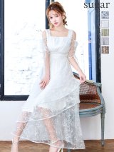 XLサイズあり【AMORA GRACE / アモーラグレース】 オケージョンドレス/ パーティードレス/ お呼ばれドレス/ 花柄レース/ ハーフスリーブ/ ウエストマーク/ ボートネック/ フレア/ マキシ丈/ ワンピース/ ミディアムドレス/ キャバドレス[OF05]