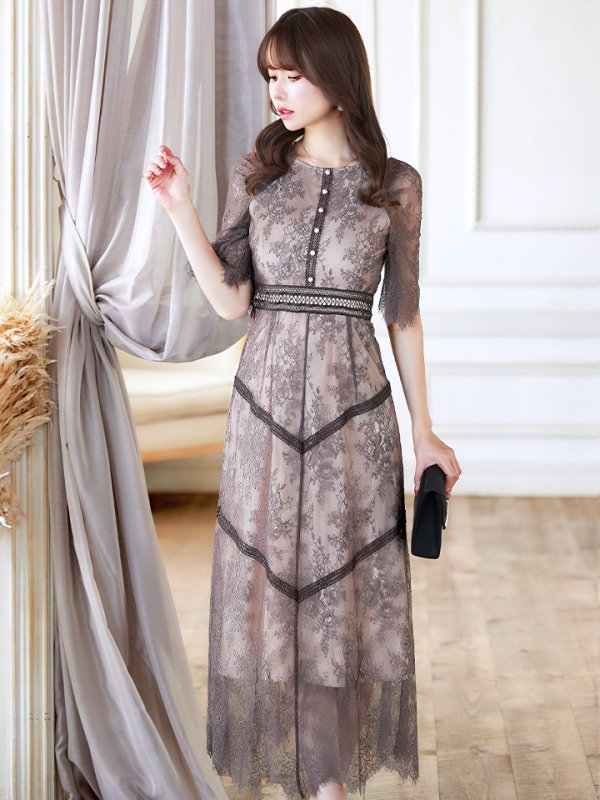 画像21: 【AMORA GRACE / アモーラグレース】 オケージョンドレス/ パーティードレス/ お呼ばれドレス/ パール/ 総レース/ 袖あり/ 七分袖/ ミモレ丈/ ワンピース/ キャバドレス[OF05]