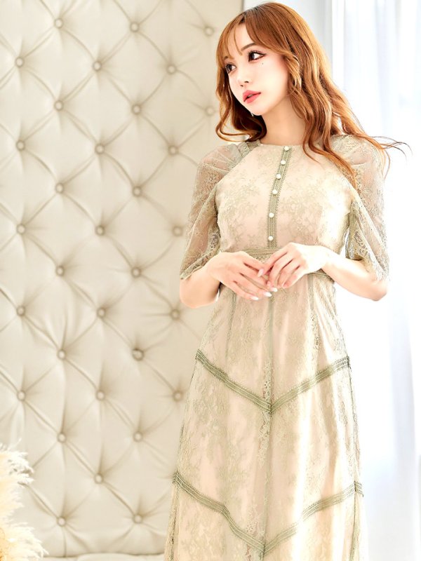 画像4: 【AMORA GRACE / アモーラグレース】 オケージョンドレス/ パーティードレス/ お呼ばれドレス/ パール/ 総レース/ 袖あり/ 七分袖/ ミモレ丈/ ワンピース/ キャバドレス[OF05]