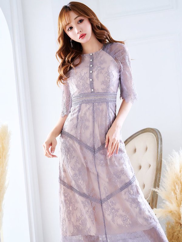 画像31: 【AMORA GRACE / アモーラグレース】 オケージョンドレス/ パーティードレス/ お呼ばれドレス/ パール/ 総レース/ 袖あり/ 七分袖/ ミモレ丈/ ワンピース/ キャバドレス[OF05]