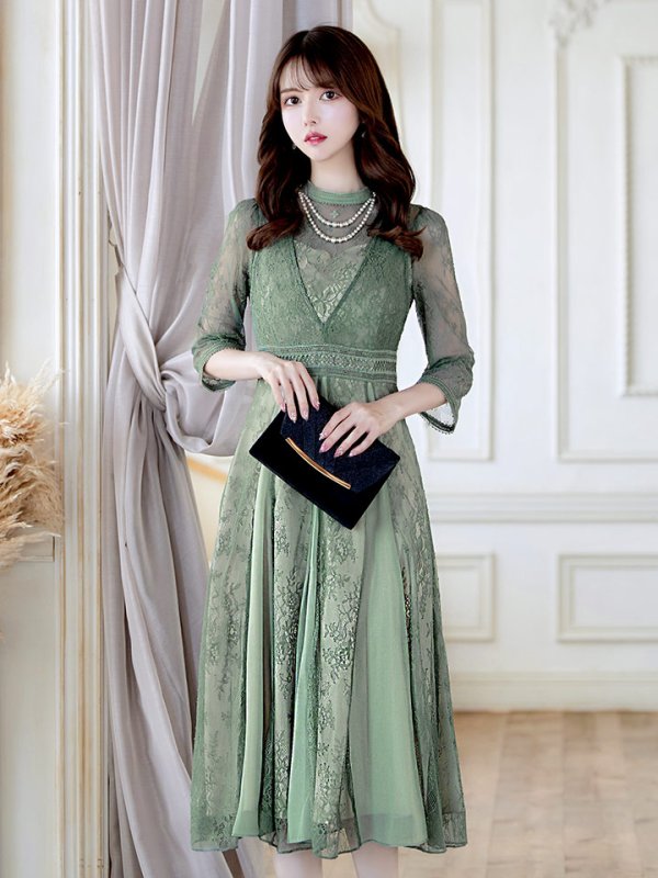 画像12: 【AMORA GRACE / アモーラグレース】 オケージョンドレス/ パーティードレス/ お呼ばれドレス/ アクセサリー付き/ 総レース/ 袖あり/ 七分袖/ ミモレ丈/ ワンピース/ キャバドレス[OF05]