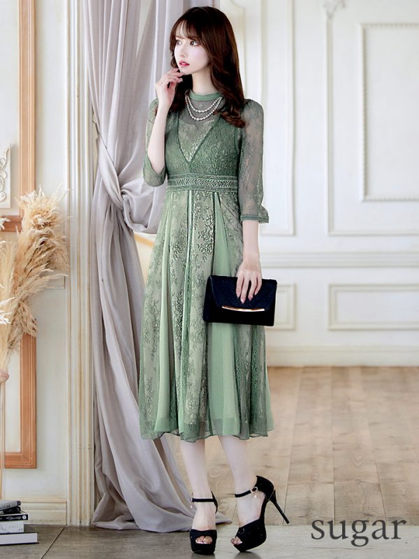 画像16: 【AMORA GRACE / アモーラグレース】 オケージョンドレス/ パーティードレス/ お呼ばれドレス/ アクセサリー付き/ 総レース/ 袖あり/ 七分袖/ ミモレ丈/ ワンピース/ キャバドレス[OF05]