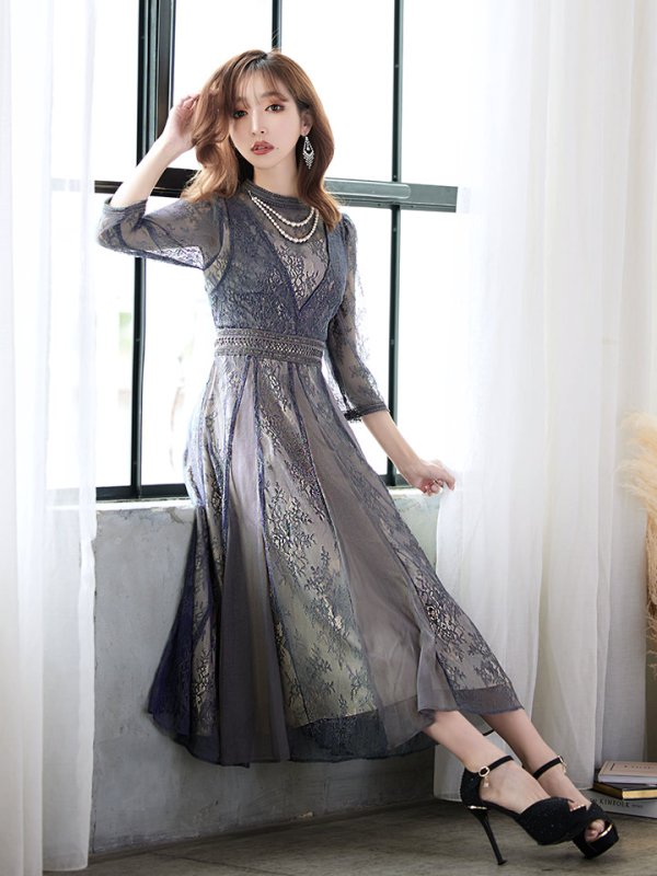 画像32: 【AMORA GRACE / アモーラグレース】 オケージョンドレス/ パーティードレス/ お呼ばれドレス/ アクセサリー付き/ 総レース/ 袖あり/ 七分袖/ ミモレ丈/ ワンピース/ キャバドレス[OF05]