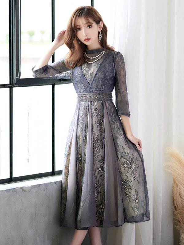 画像33: 【AMORA GRACE / アモーラグレース】 オケージョンドレス/ パーティードレス/ お呼ばれドレス/ アクセサリー付き/ 総レース/ 袖あり/ 七分袖/ ミモレ丈/ ワンピース/ キャバドレス[OF05]